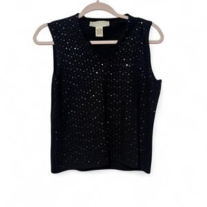 Vintage Y2K sequins silk back V neck sleeveless sweater small